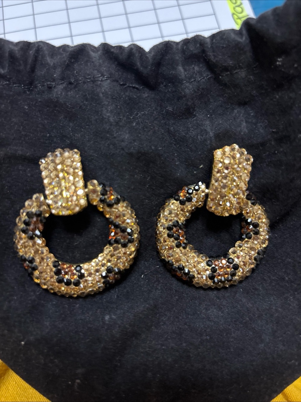 Black Gold Beaded Hoop Earrings Statement Fashion Jewelry F1